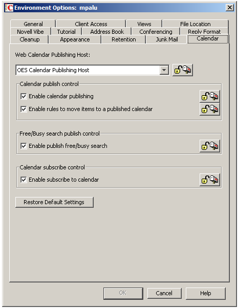 Calendar Environment Options dialog box