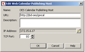 Edit Web Calendar Publishing Host dialog box