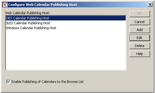 Configure Web Calendar Publishing Host dialog box