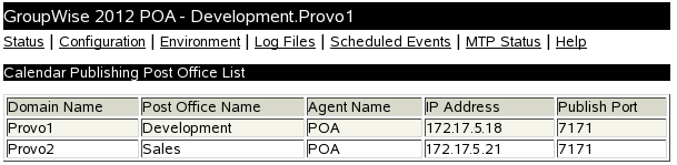 Calendar Publishing Post Office List in the POA Web console