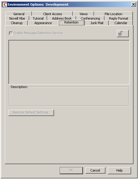 Environment Options Dialog Box with the Retention Tab Open
