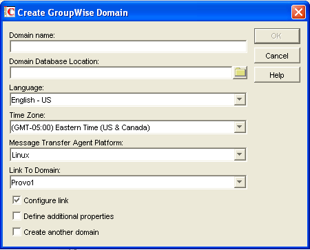 Create GroupWise Domain dialog box