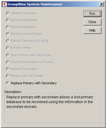 System Maintenance dialog box with Replace Primary with Secondary option available