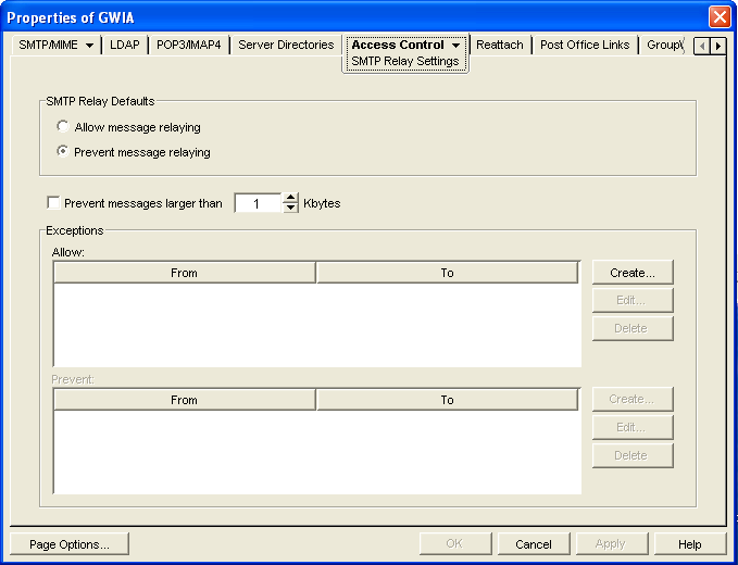 SMTP Relay Settings property page