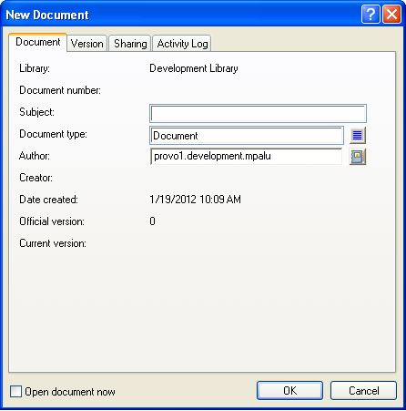GroupWise Client New Document Dialog Box