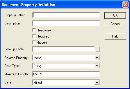 Document Property Definition dialog box