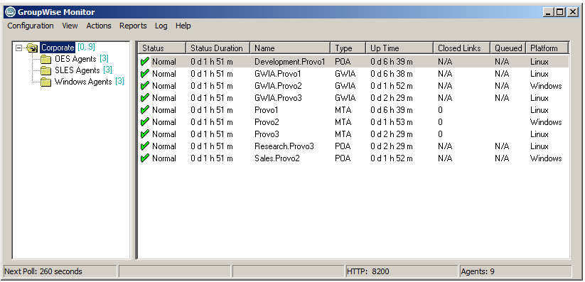 Monitor Agent Server Console with Subgroup Agents Displayed