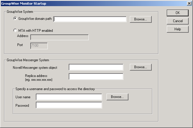 GroupWise Monitor Setup Dialog Box