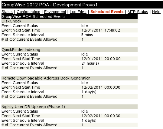 POA Web Console with the Scheduled Events Page Displayed