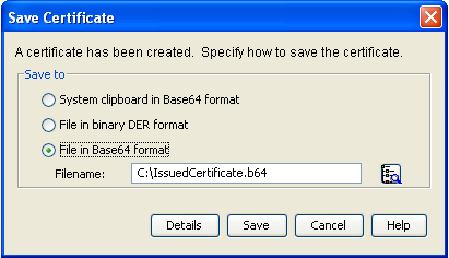 Save Certificate page