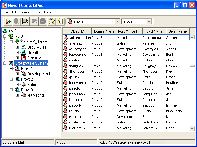 ConsoleOne Window Showing the Domain You Are Connected To