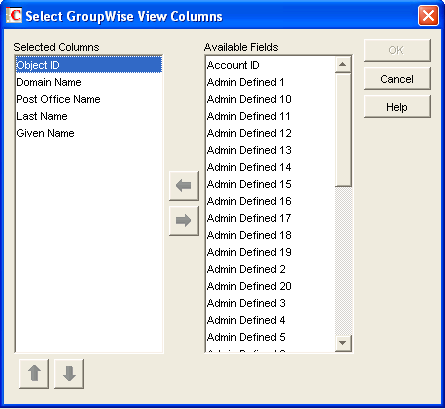 Select GroupWise View Columns dialog box