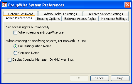 GroupWise System Preferences dialog box