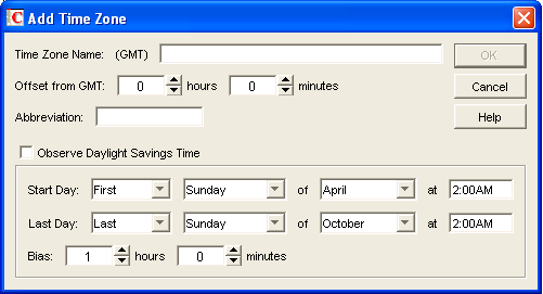 Add Time Zone dialog box