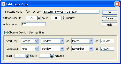 Edit Time Zone dialog box