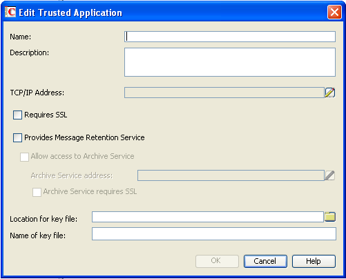 Create Trusted Application dialog box