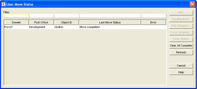 User Move Status Utility with move completed status