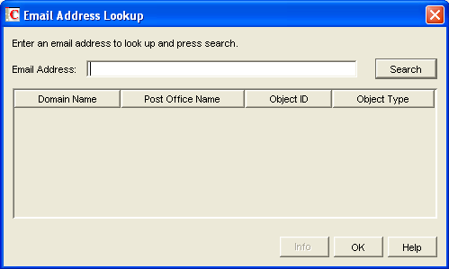Email Address Lookup dialog box