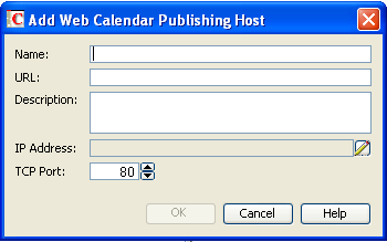 Add Web Calendar Publish Host dialog box