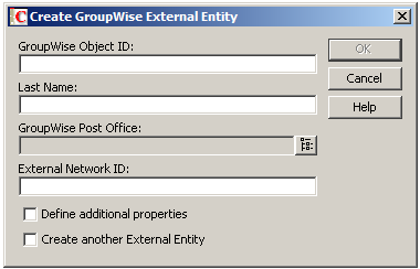 Create GroupWIse External Entity dialog box