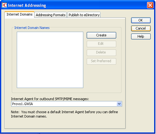 Internet Addressing dialog box