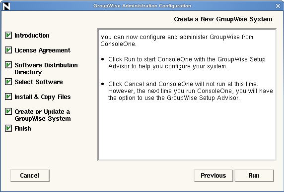 Create a New GroupWise System page