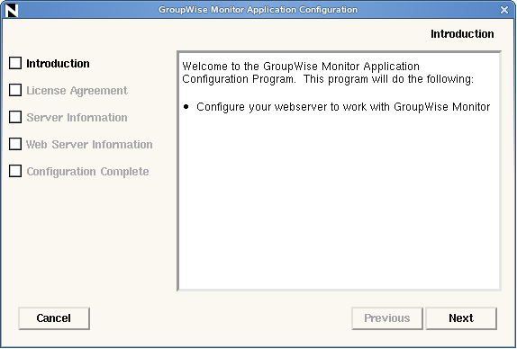 Monitor Application Configuration page