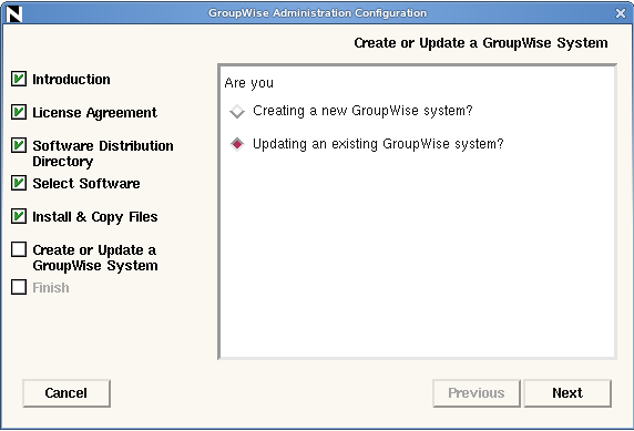 Next Step page in the GroupWise Installation program on Linux