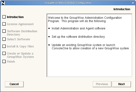 Introduction page in the GroupWise Installation page on Linux