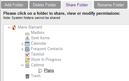 Shared folder access rights view