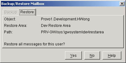 Backup/Restore Mailbox dialog box