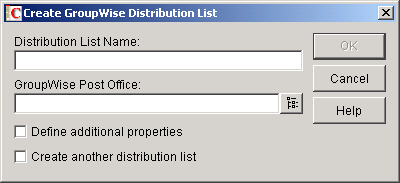 Create GroupWise Distribution List dialog box