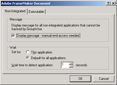 Application dialog box with the Non-Integrated tab displayed