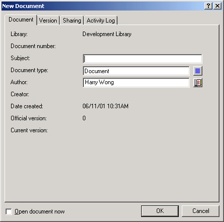 GroupWise client New Document dialog box