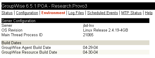 POA Web console with the Environment page displayed for a Linux server