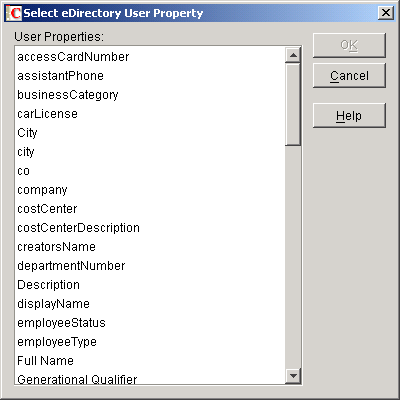 Select eDirectory User Property dialog box
