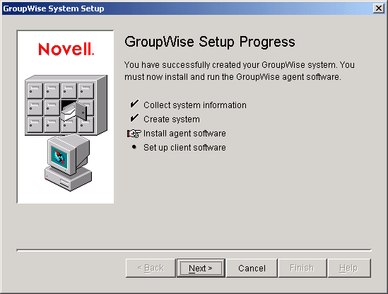 GroupWise Setup Progress: Install Agent Software