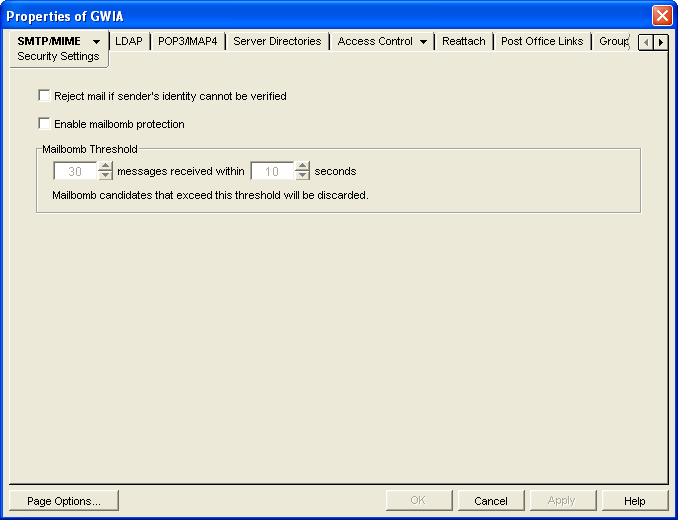SMTP/MIME Security Settings property page
