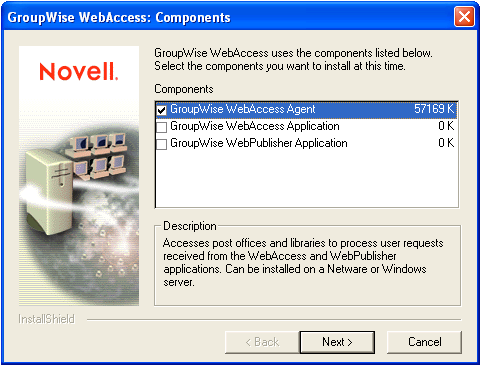 GroupWise WebAccess: Components dialog box
