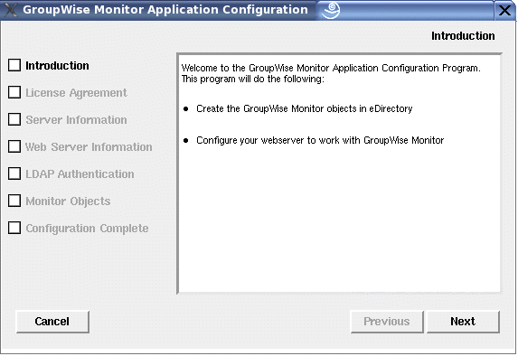 Monitor Application Configuration page