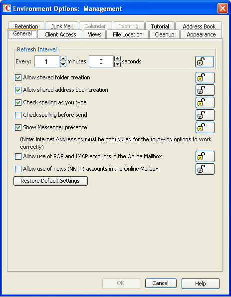 Environment Options dialog box