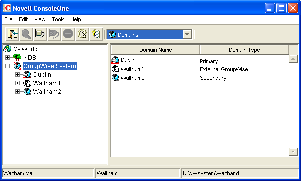 GroupWise View of CTP GroupWise system showing Provo as an external domain