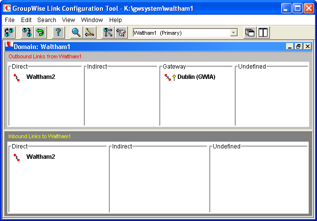 Link Configuration utility with the external domain listed in the Gateway column