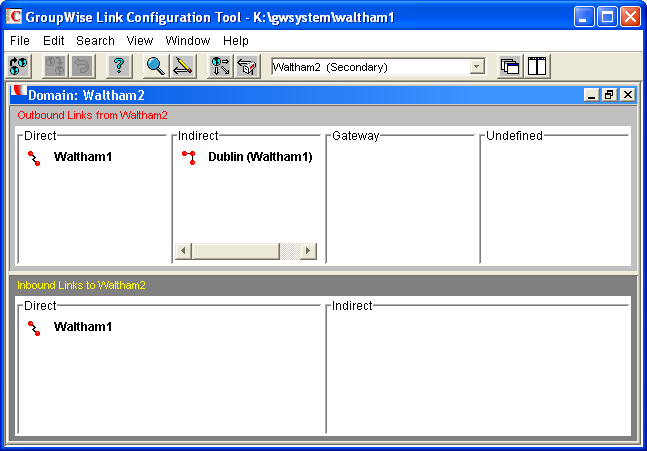 Link Configuration utility with the external domain listed in the Indirect column