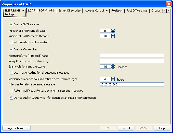 SMTP/MIME Settings property page