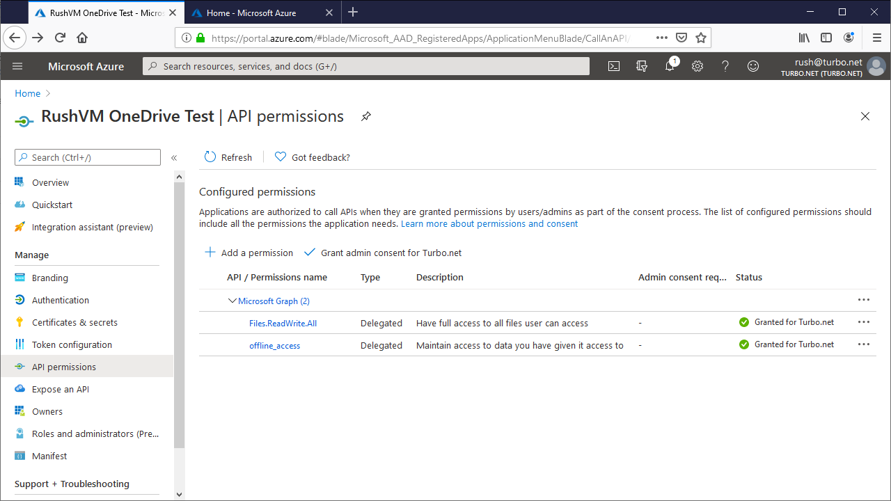 OneDrive Application Registration Permissions