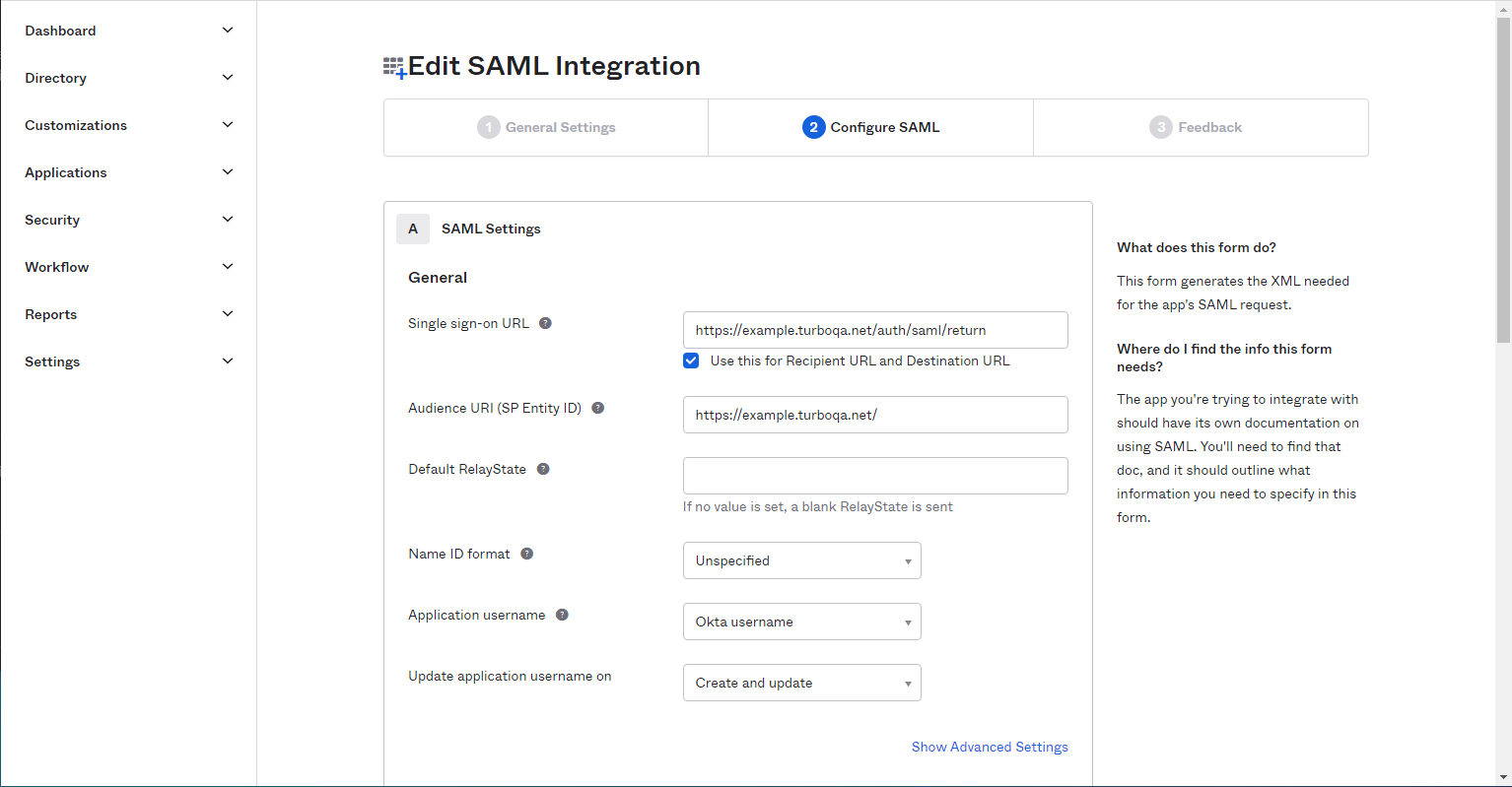 Okta 4 SAML Integration Configure SAML