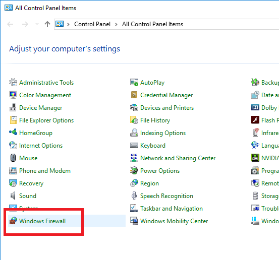 Firewall control panel