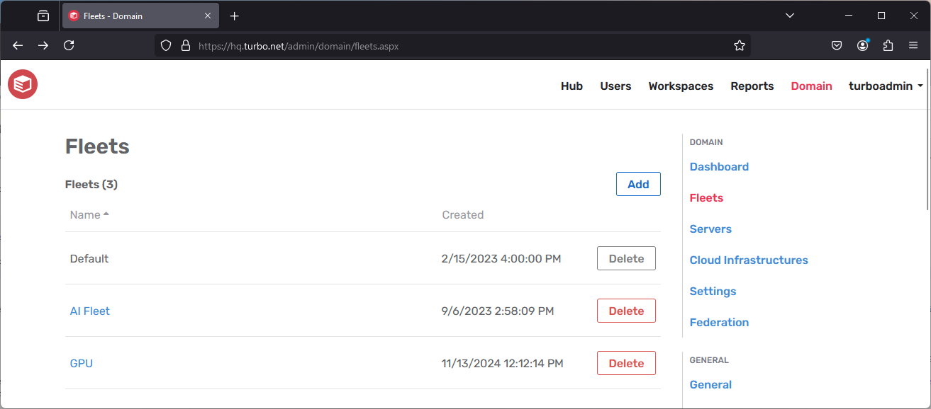 Server admin domain fleets