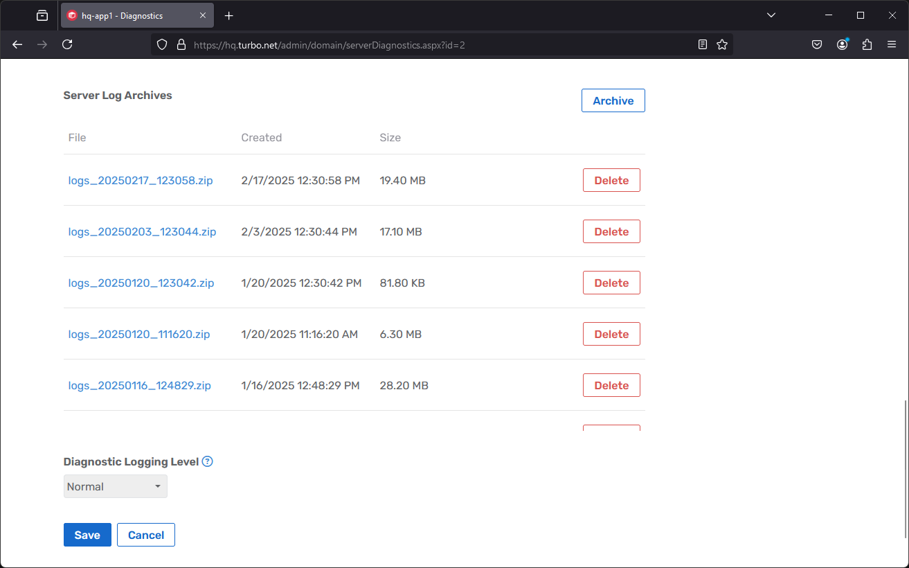 Turbo Server Log Archives